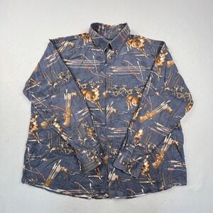 Gallop Button Down Shirt Mens XXL Blue Deer Bow Arrow Print Long Sleeve Hunting